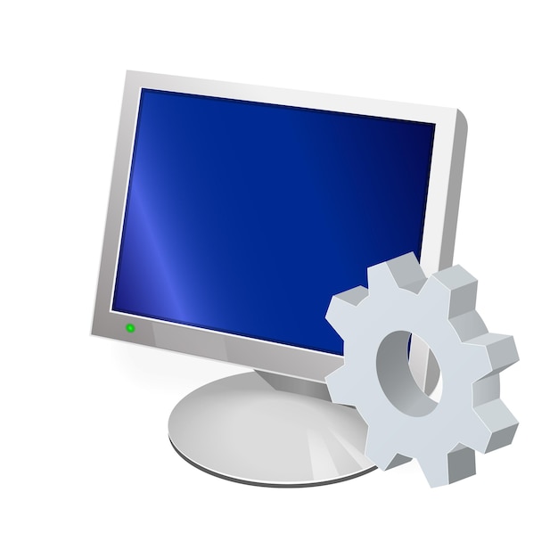 monitor icon for personal computer with gear icon settings icon or instruction