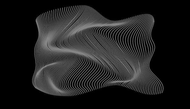 Monochrome line distortion on black background in fluid motion