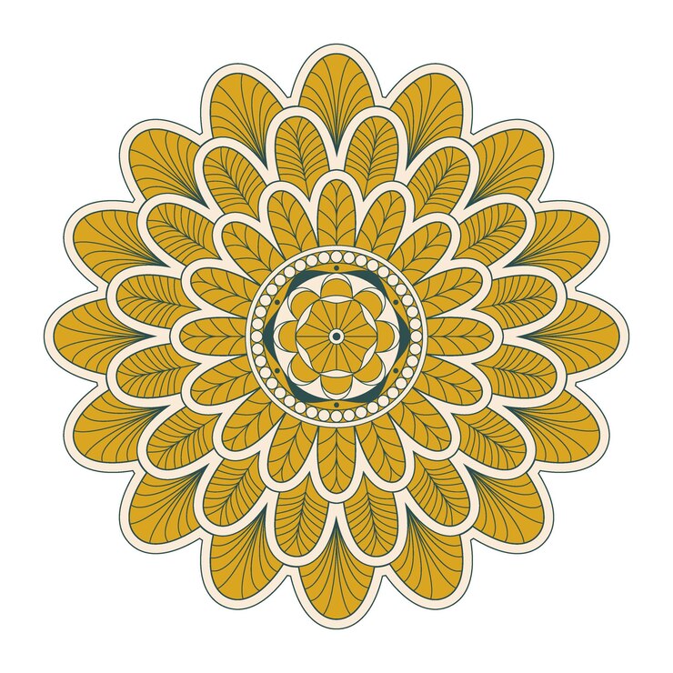 Monochrome round flower decoration yellow nature mandala