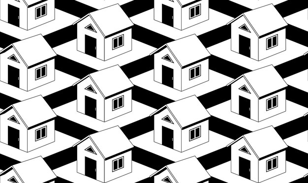 monochrome seamless pattern with houses