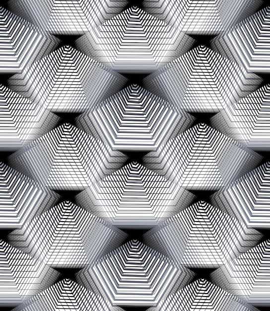 Monochrome vector ornamental pattern, seamless art background decorated with lines, best for graphic and web design. Geometric ornate overlapping decoration.