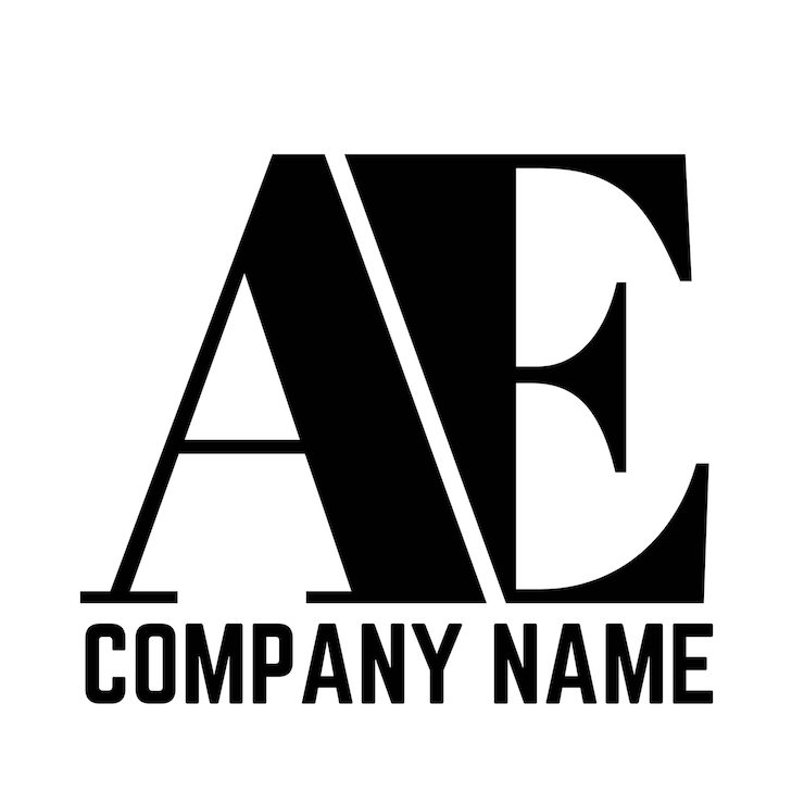Vektör monogram ae harfi logo tasarımı siyah beyaz logo, i̇şletme logoları için kullanılabilir düz vektör logo de