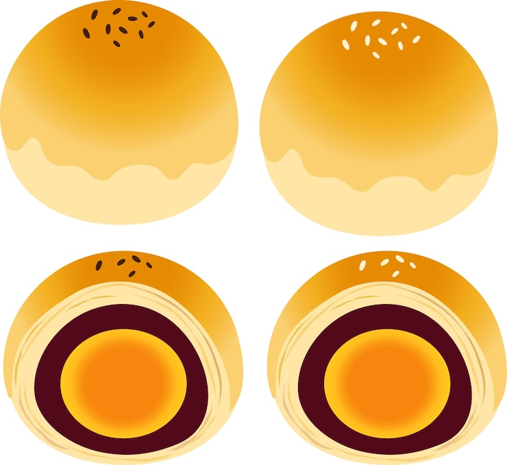 Vektör moon cake illustration set chinese translation midautumn festival