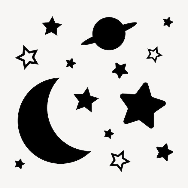 Moon galaxy clipart black stars in flat design vector