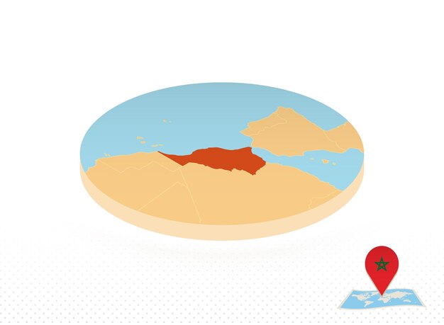 Morocco map designed in isometric style orange circle map