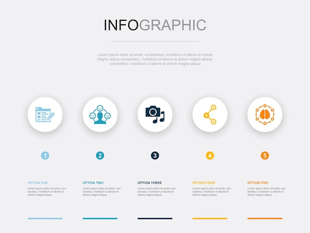 Motivation development goal training skills icons Infographic design template Creative concept with 5 steps