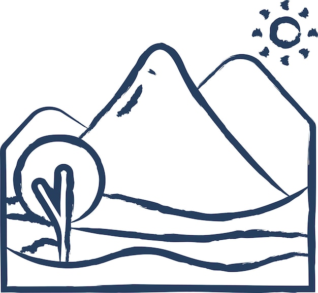 Mountain and river hand drawn vector illustration