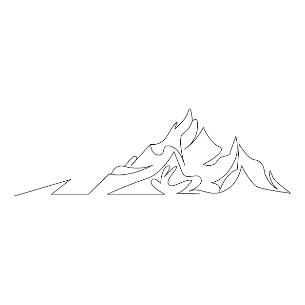 Mountain continuous single line outline vector art illustration