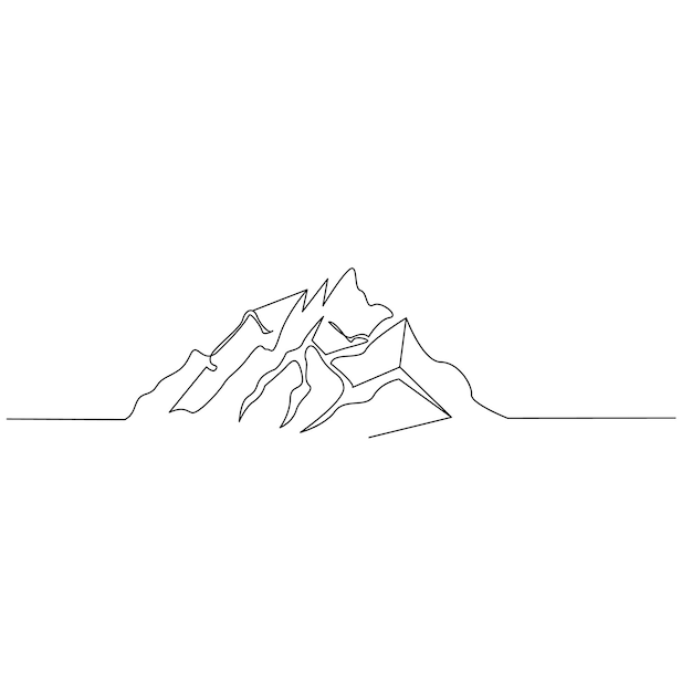 Mountain continuous single line outline vector art illustration