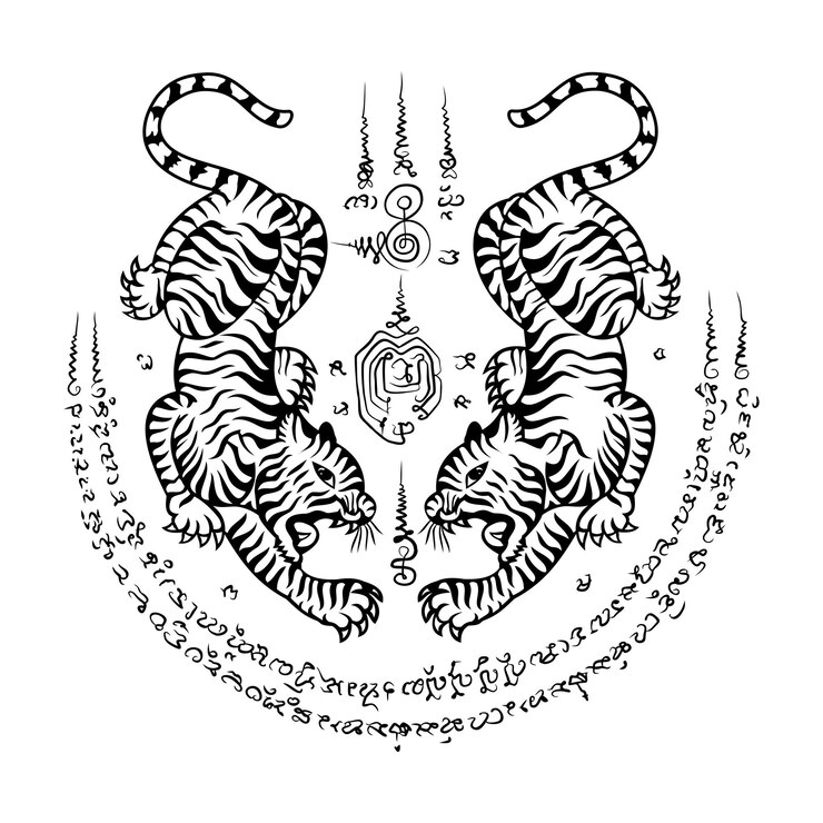 Muay Thai symbol art twin tigers
