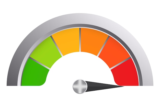 Multi colored scale in metal frame Measure measurement arrow data transfer rate speedometer maximum temperature thermometer medical engineering device health monitoring green orange red