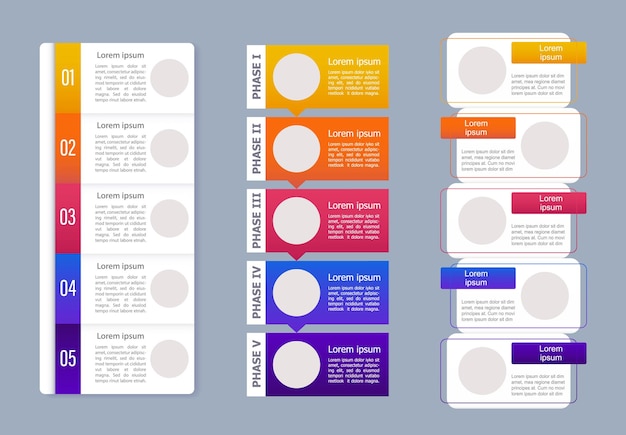 Multicolor vertical analytic data infographic chart design template set