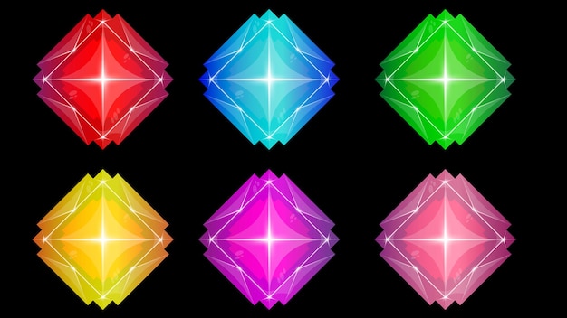 multicolored crystal assets for game design. shiny gemstone gui elements.