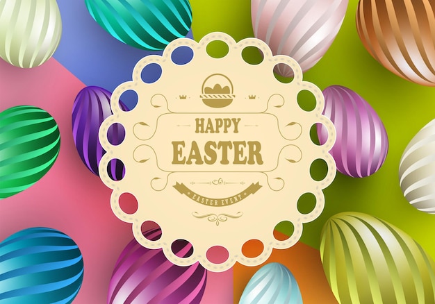 Multicolored geometric design with round Easter frame eggs and text