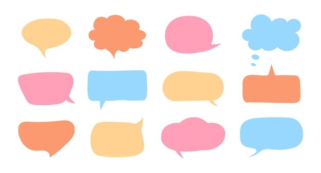 Multicolored hand drawn speech bubbles set Blank text block templates for chats and social media