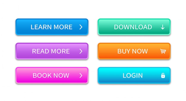 multicolored rectangular shape web button. concept element for website. trendy of buttons set for use in web, interface, apps and games.