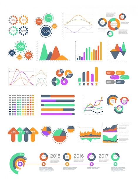 multicolored vector infographics with different graphs and diagrams