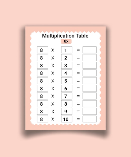 multiplication table by 8 with a task to consolidate the knowledge of multiplication vector