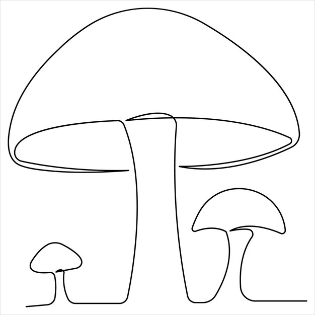 Mushroom continuous single line art drawing plants concept outline vector