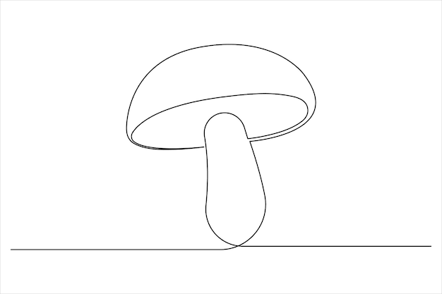 Mushroom one line art drawing minimalist Fungi isolated continuous outline vector illustration