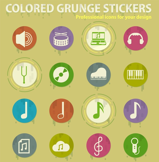 Music colored grunge icons
