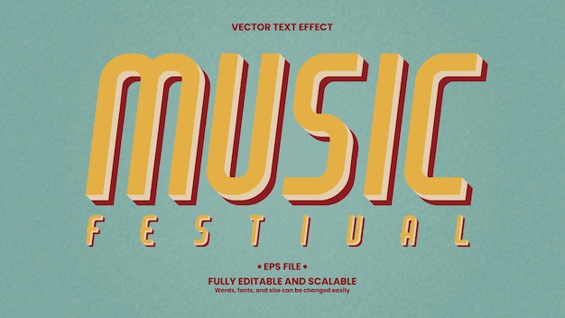 music festival 3d text effect with retro and vintage style