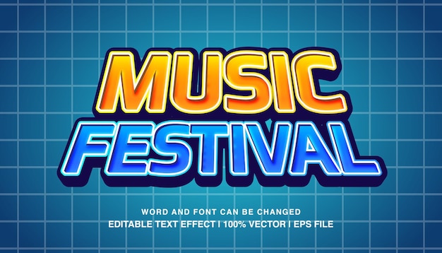 Music festival editable text effect template 3d cartoon retro style typeface