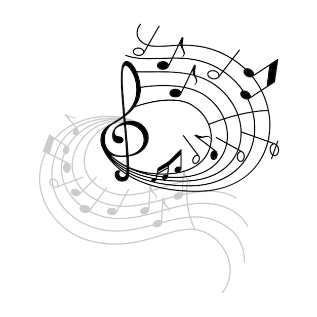 Music note and treble clef on swirling stave icon