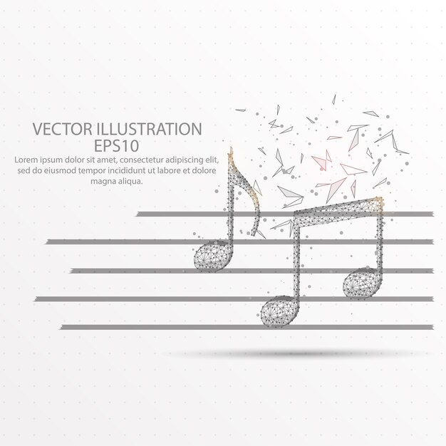 Music note low poly wire frame.