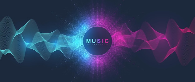 Music poster for electronic festival with dotted lines and waves Party flyer cover design concept Distorted music wave equalizer Abstract amplitude of sound Vector Illustration
