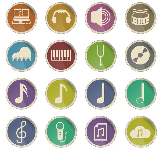 Music vector icons in the form of round paper labels