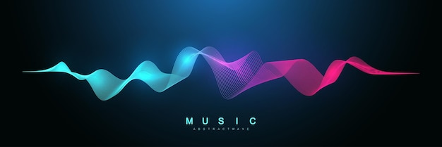 Music wave poster design Sound flyer with abstract gradient line waves vector concept