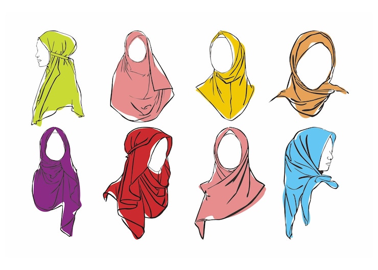 Vektör muslim womens hijab fashion style with line art style