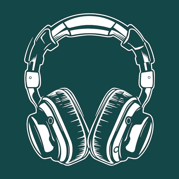 Müzik dinlemek için kulaklık Yeşil arka planda izole edilmiş beyaz vektör çizimi