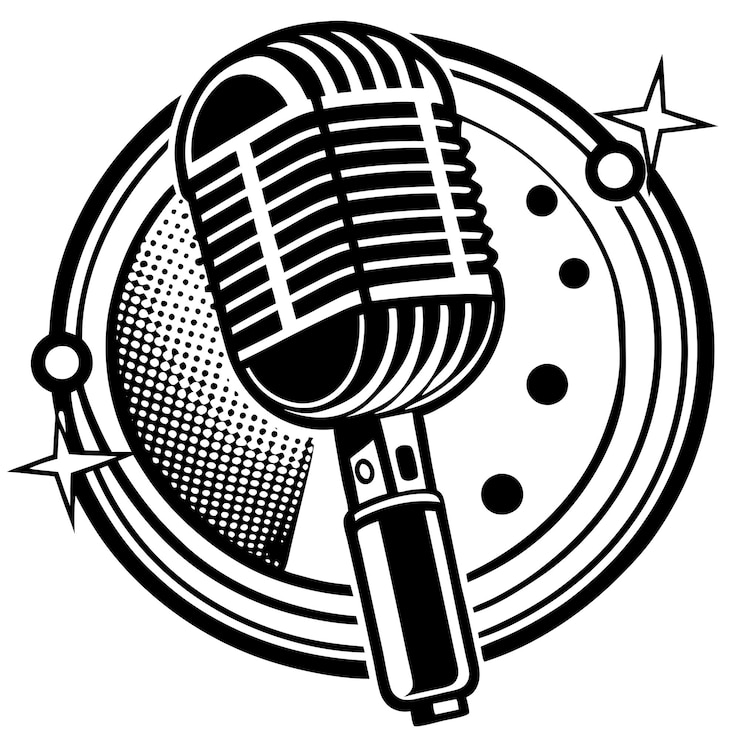 Vektör müzik için mikrofon podcast'i vektör illüstrasyonu