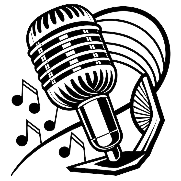 Vektör müzik için mikrofon silüeti vektör illüstrasyonu