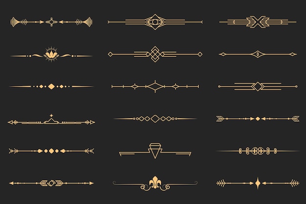 Mystical text vignettes and delimiters in tarot style esoteric dividers and separators