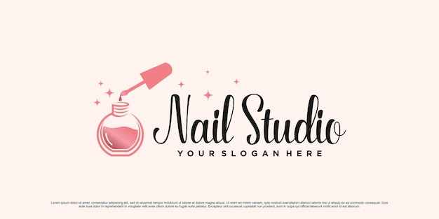 Nail art studio logo design for manicure with bottle icon and creative concept Premium Vector