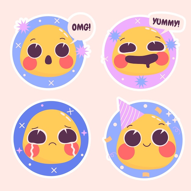 Naive emoticons stickers illustration set