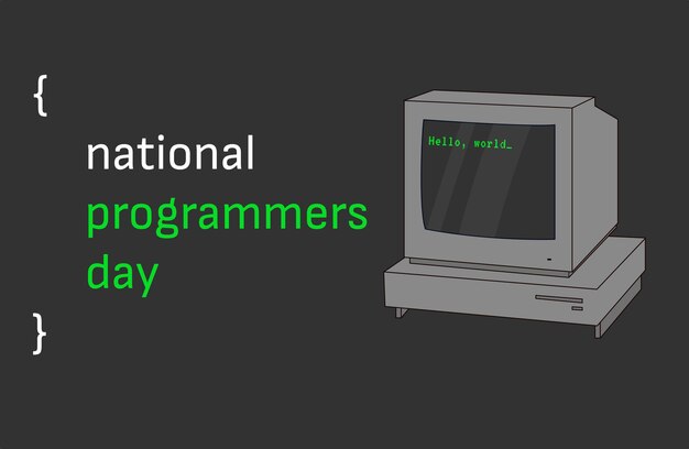 National Programmers Day Creative Design with Retro computer and Hello World text