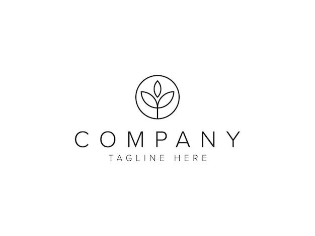 natural leaf circle line logo design