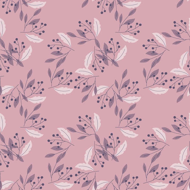 natural seamless patetrn with vintage random berry leaf elements print