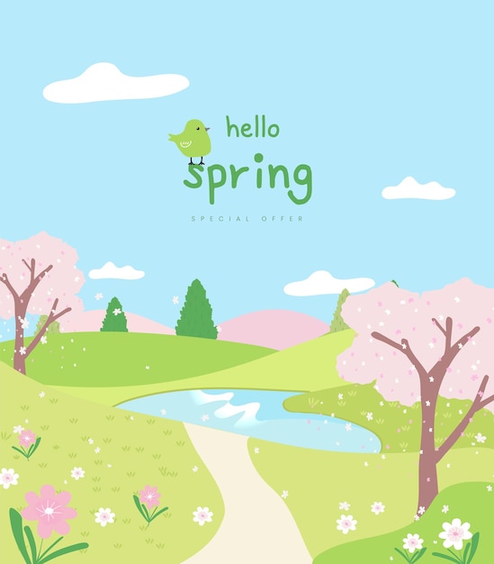 Natural spring background with a lake view