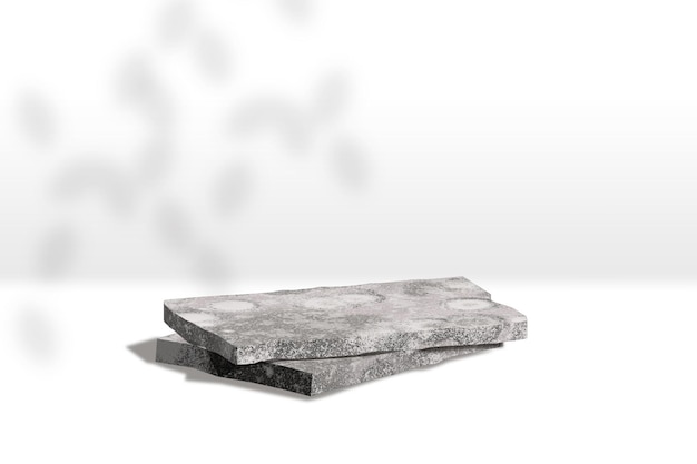 Natural Stone 3d Podium With Simple White Walls And Leaf Shadows