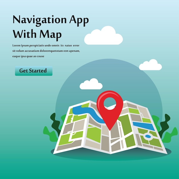 Navigation App With Map Vector Template Design Illustration