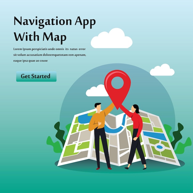 Navigation App With Map Vector Template Design Illustration