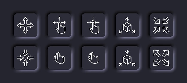 navigation arrows set icon zoom in and out buttons control panel hand finger move cube three dimensional 360 degrees viewing angles technology concept neomorphism style vector line icon