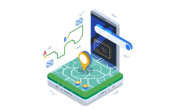 Navigator, online navigationssystem. Datavisualiseringskoncept.