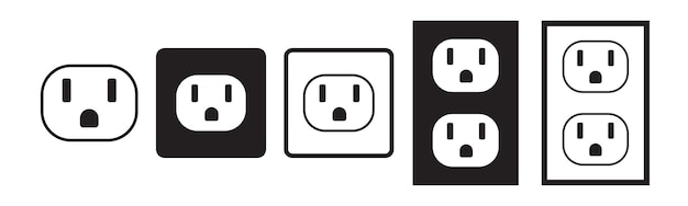 NEMA 515 grounded power outlet vector icon set AC power plugs and sockets icon set