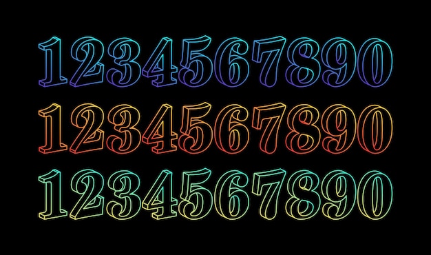 neon 3d number set. typographic element set. glowing neon numbers. neon digit collection.